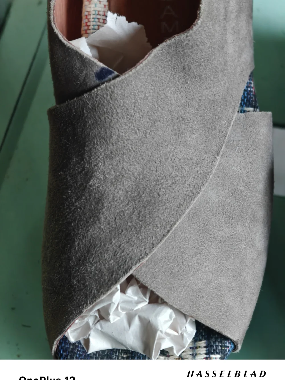 Gray Suede Crisscross Platform Sandals with Patterned Wedge